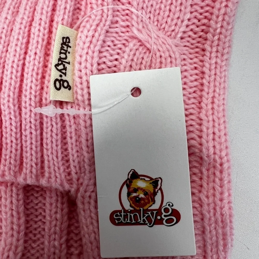 NWT Stinky-g Pink Cable Knit Dog Turtleneck Sweater Medium